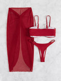 Bikini trois pièces sexy de couleur unie