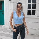 Pull court à col en V torsadé pour femme