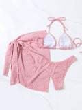 Ensemble bikini trois pièces dos nu à lacets