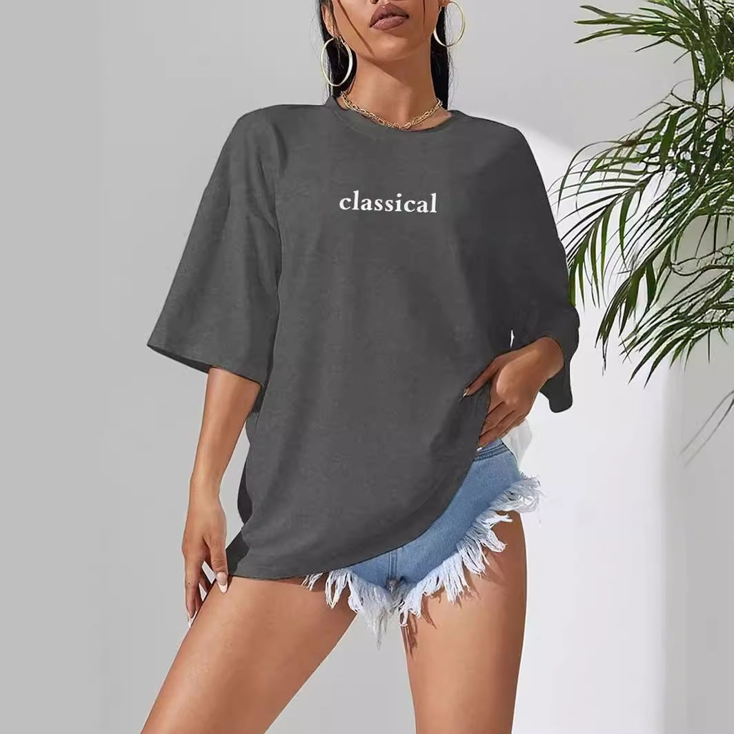 T-shirt décontracté à imprimé graphique gris pour femme
