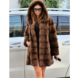 Women’s Artificial Mink Hair Fur Coat – Mid-Length Hooded Casual Warm Plus Size