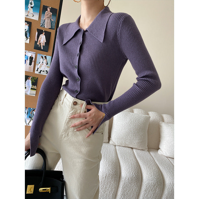 Pull polo slim fit à col pointu