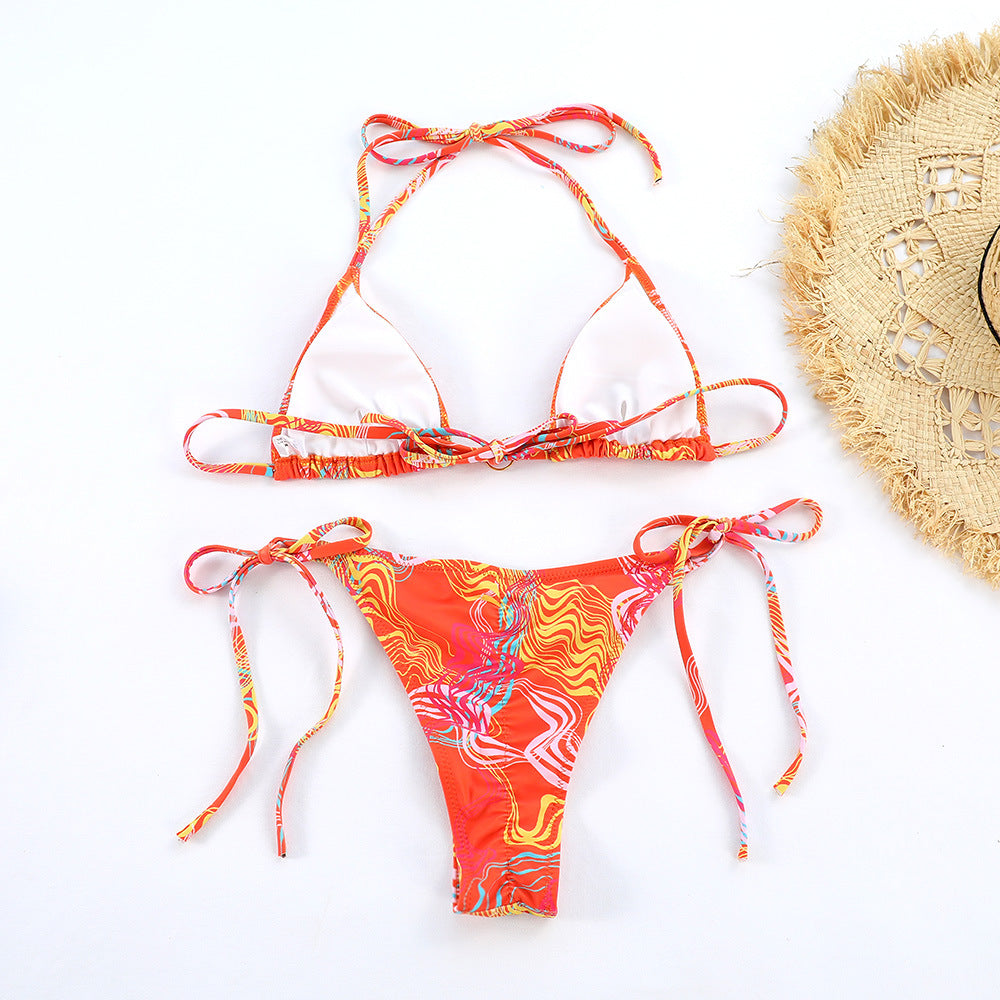 Maillot de bain dos nu imprimé à trois anneaux