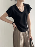 3D U-Neck Short Sleeve Wide-Sleeve Slimming T-Shirt for Women