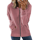 Lässiges, einfarbiges Kapuzen-Sweatshirt mit Reißverschluss für Damen