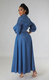 Robe chemise à manches longues en jean bleu