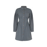 Dark Grey Long Sleeve Solid Color Shirt Dress