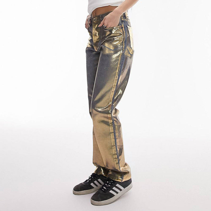 Bronzing Pocket Metallic Denim Trousers