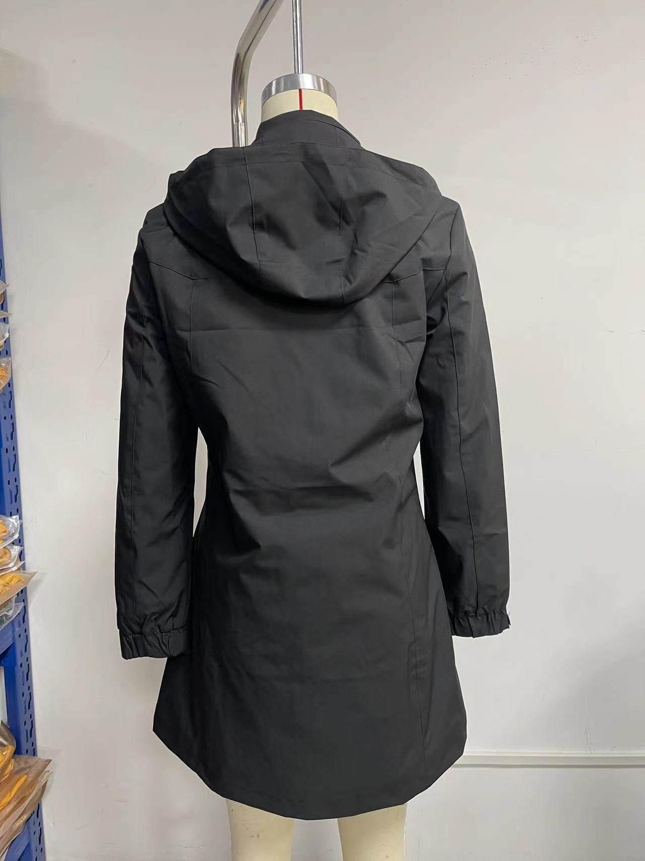 Manteau imperméable décontracté à manches longues avec chapeau