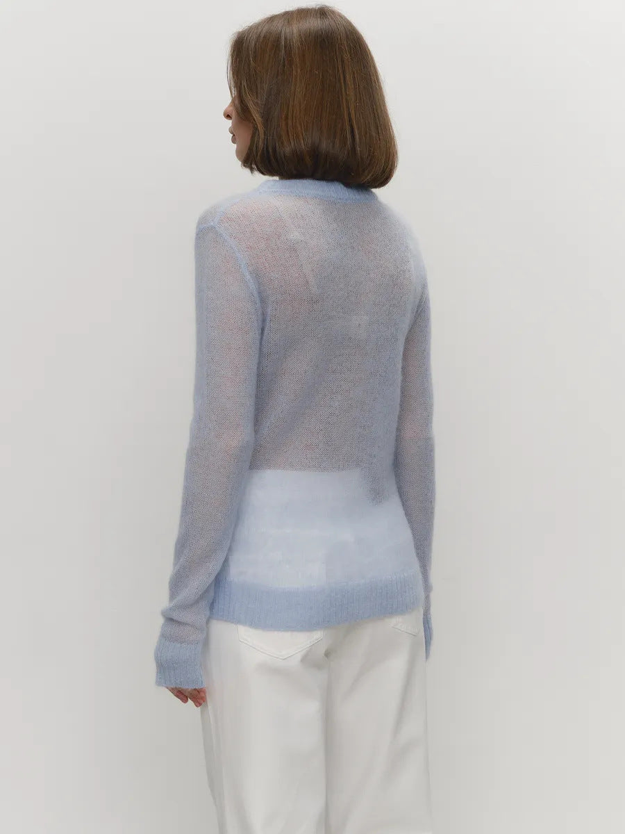 Thin Sweater Blouse Women’s Round Neck See-Through Basic Knitwear in Candy Colors