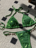 Bikini-Badeanzug mit glänzenden Perlen und T-Trägern