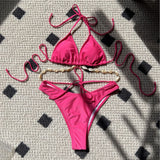 Einfarbiger Bikini-Badeanzug mit Muschelkette