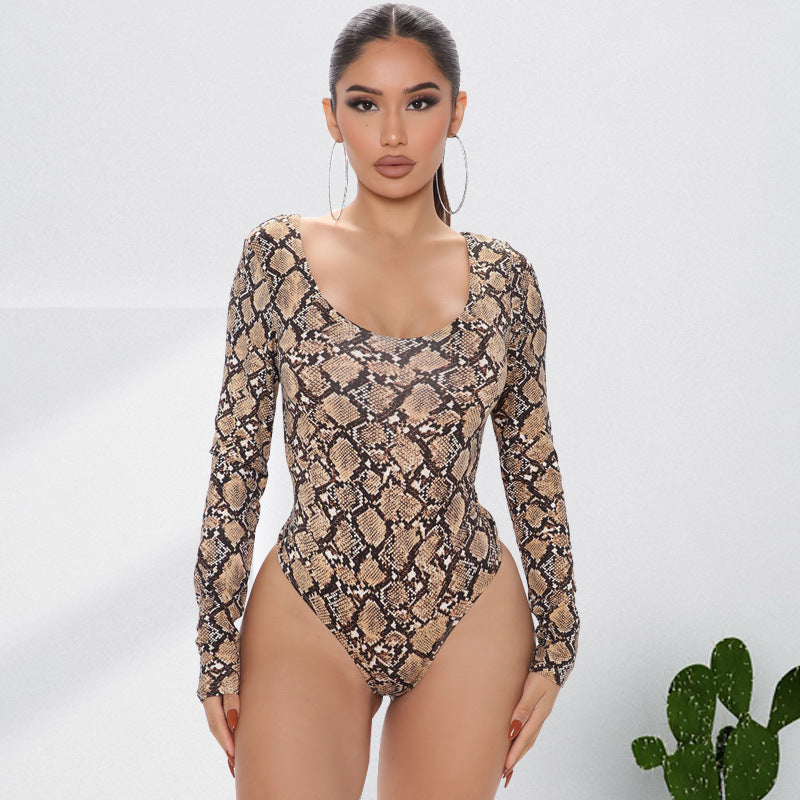 Leopard Print Long Sleeve Jumpsuit for Plus Size
