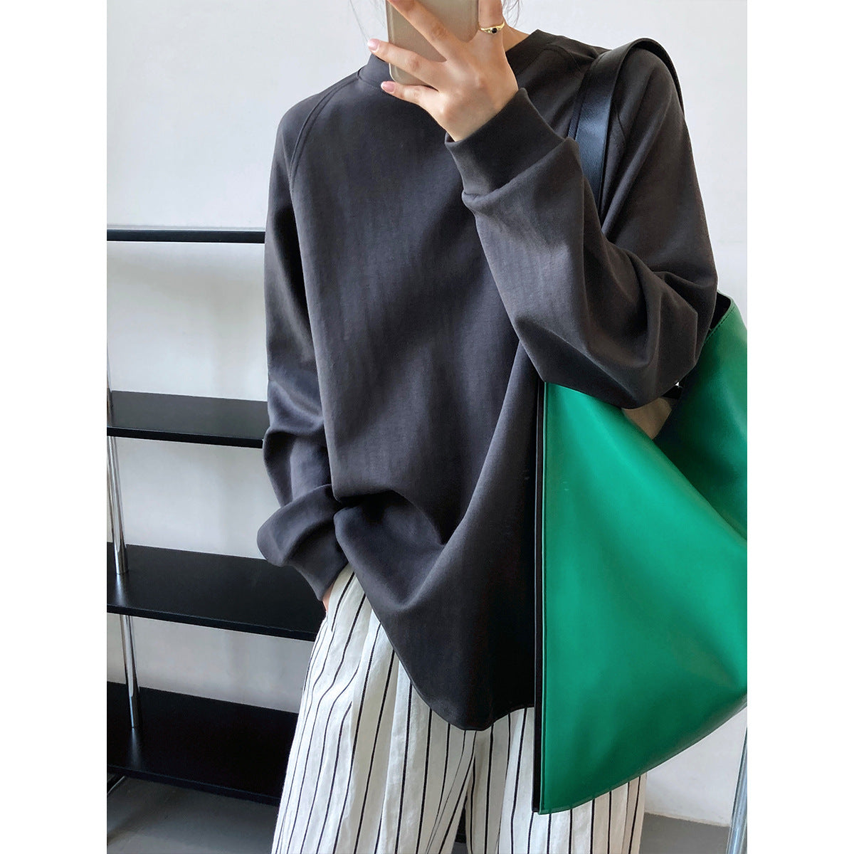 Solid Color Round Neck Long Sleeve Bandage Dress T-Shirt for Women