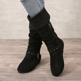 Schwarze Retro-Stiefel mit dicker Ferse und Gürtelschnalle