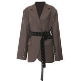Double Belt Asymmetric Long Blazer Top