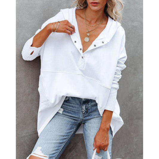 Colorblock Batwing Sleeve V-Neck Hoodie Sweatshirt