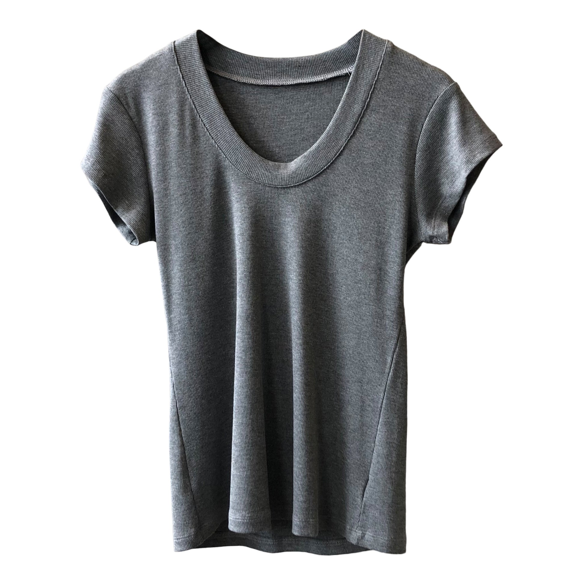 Solid Color U-Neck Slimming Stretch T-Shirt for Women