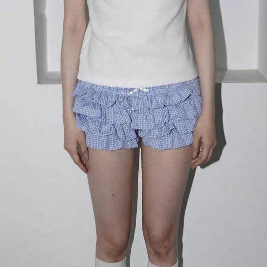Low Waist Lace Plaid Pantskirt Shorts