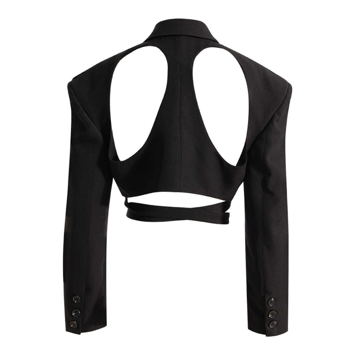 Cutout Backless Crop Black Blazer Top