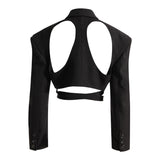 Cutout Backless Crop Black Blazer Top