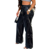 Solid Color Wide Leg Faux Leather Pants