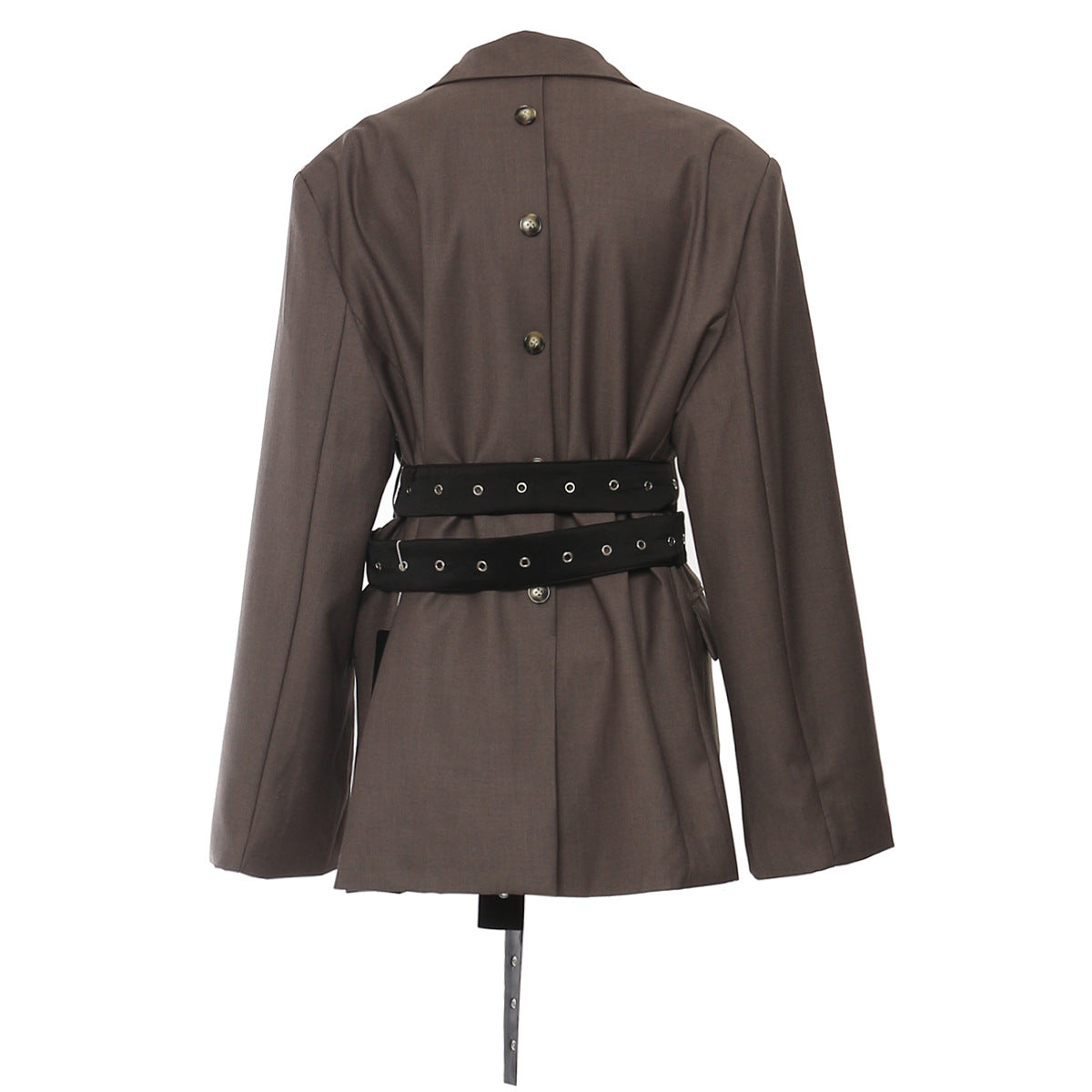 Double Belt Asymmetric Long Blazer Top