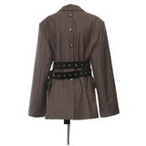 Double Belt Asymmetric Long Blazer Top