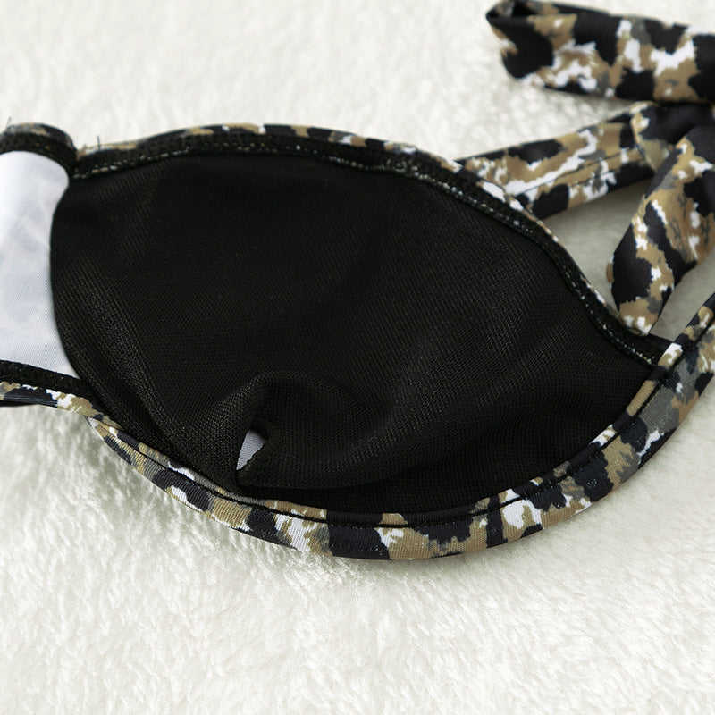 Maillot de bain bikini à lacets et armatures en acier imprimé léopard