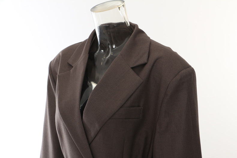 Double Belt Asymmetric Long Blazer Top