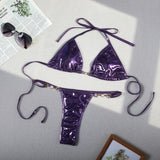 Bikini-Badeanzug mit glänzenden Perlen und T-Trägern