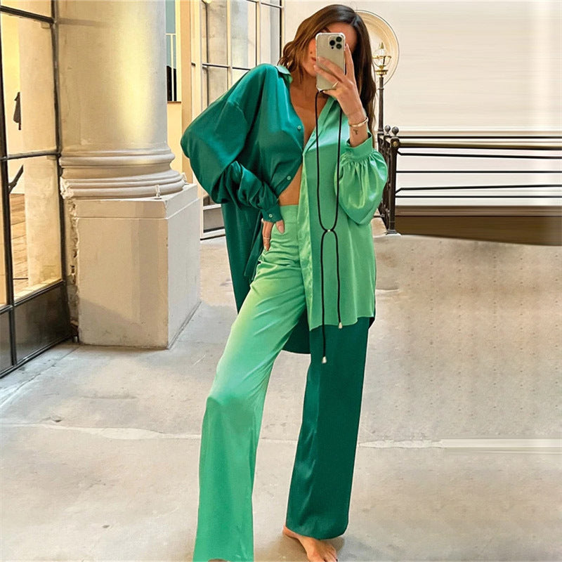 Color Block Satin Two-Piece Set