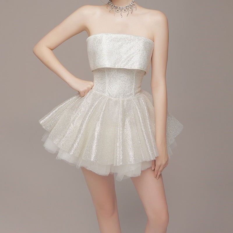 Robe courte sexy et élégante pour femme, vêtement de printemps, épaules dénudées, style tube