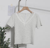 Romantic Lace V-Neck Sexy Slim Fit Short Sleeve Top