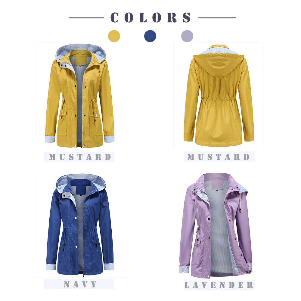 Manteau coupe-vent rayé avec chapeau amovible