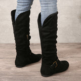 Schwarze Retro-Stiefel mit dicker Ferse und Gürtelschnalle