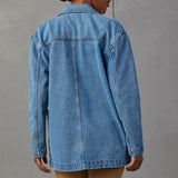 Einreihiger Blazer aus verwaschenem blauem Denim