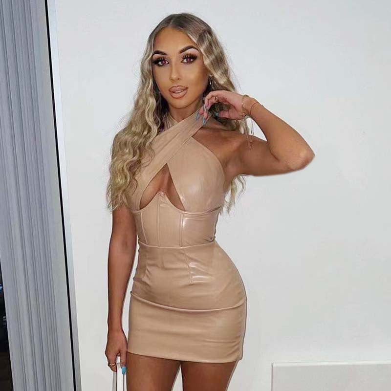 Robe fourreau amincissante sexy à licou et sans manches