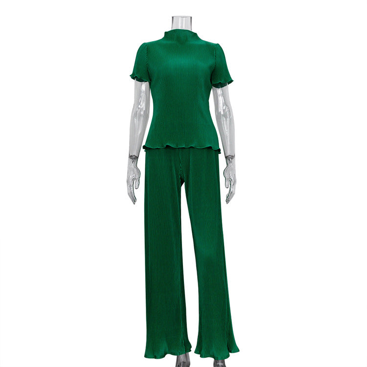 High Waist Blue Wide Leg Pants Suit