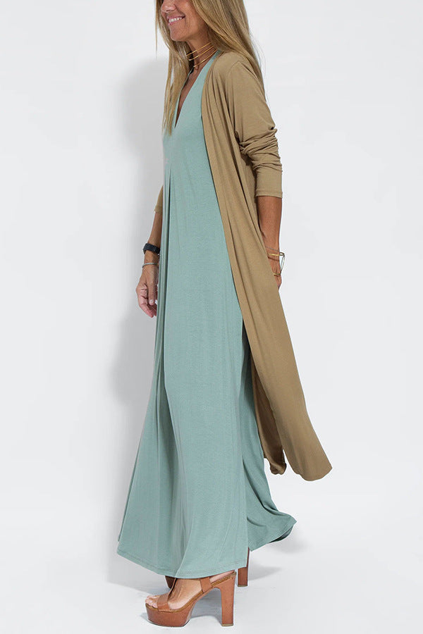 Cardigan Coat and Solid Dress Set for Women