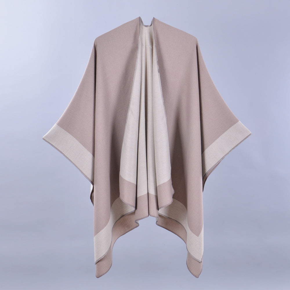 Double-Sided Frame Piping Shawl Khaki