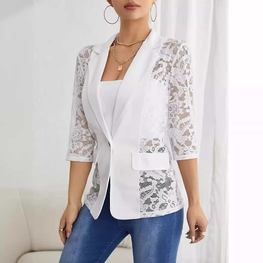Lace Stitching Solid Color Small Blazer