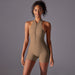 Shorts Zipper Jumpsuit-Cocoa Color