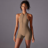 Shorts Zipper Jumpsuit-Cocoa Color