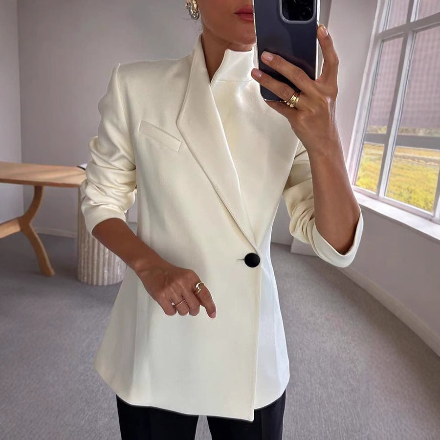 Satin Single Breasted Long Sleeve Coat
