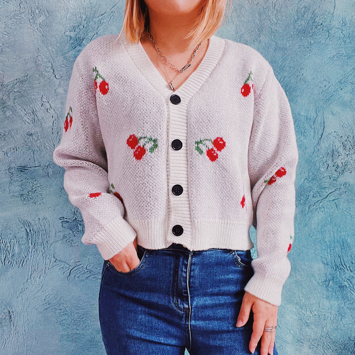 Kleiner Mantel Einreihiger Langarm Kurzer Pullover Cardigan