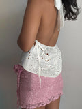 Sexy Set aus Neckholder-Weste mit Jacquard-Spitzenrand und hoch tailliertem Rock