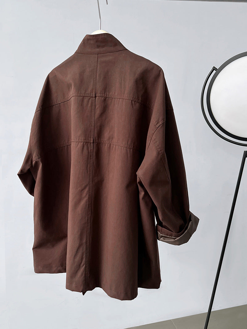 Trench-coat minimaliste japonais à col montant