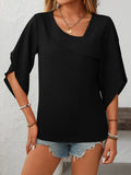 Casual Oblique V-Neck Chiffon Puff Sleeve Top