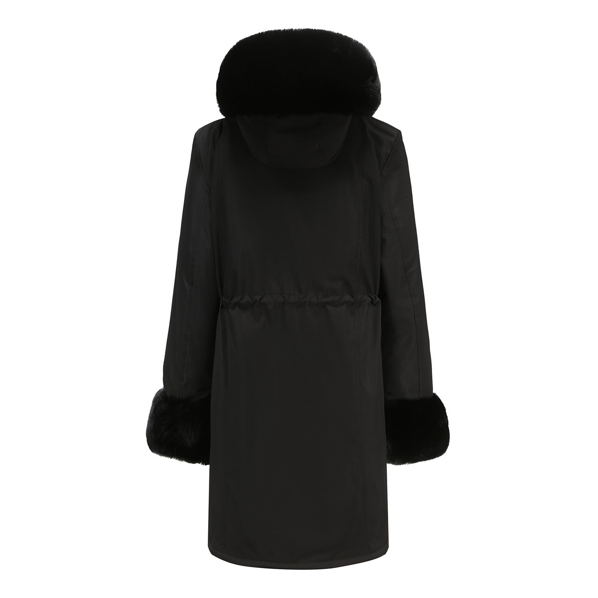 Mid-Length Padded Parka with Fur Collar